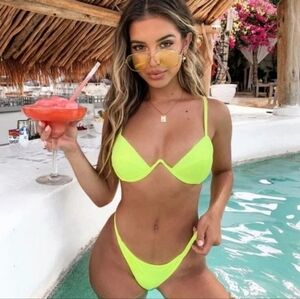 Neon Lime V-Wire Underwire Bikini Top & High-Cut Bottom - Women Swim Bikini